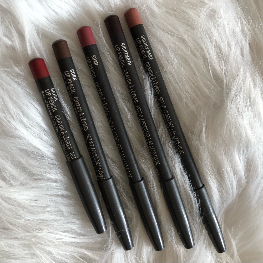 4 Mac cosmetics lip pencil cork, soar, brick, boldly bare
